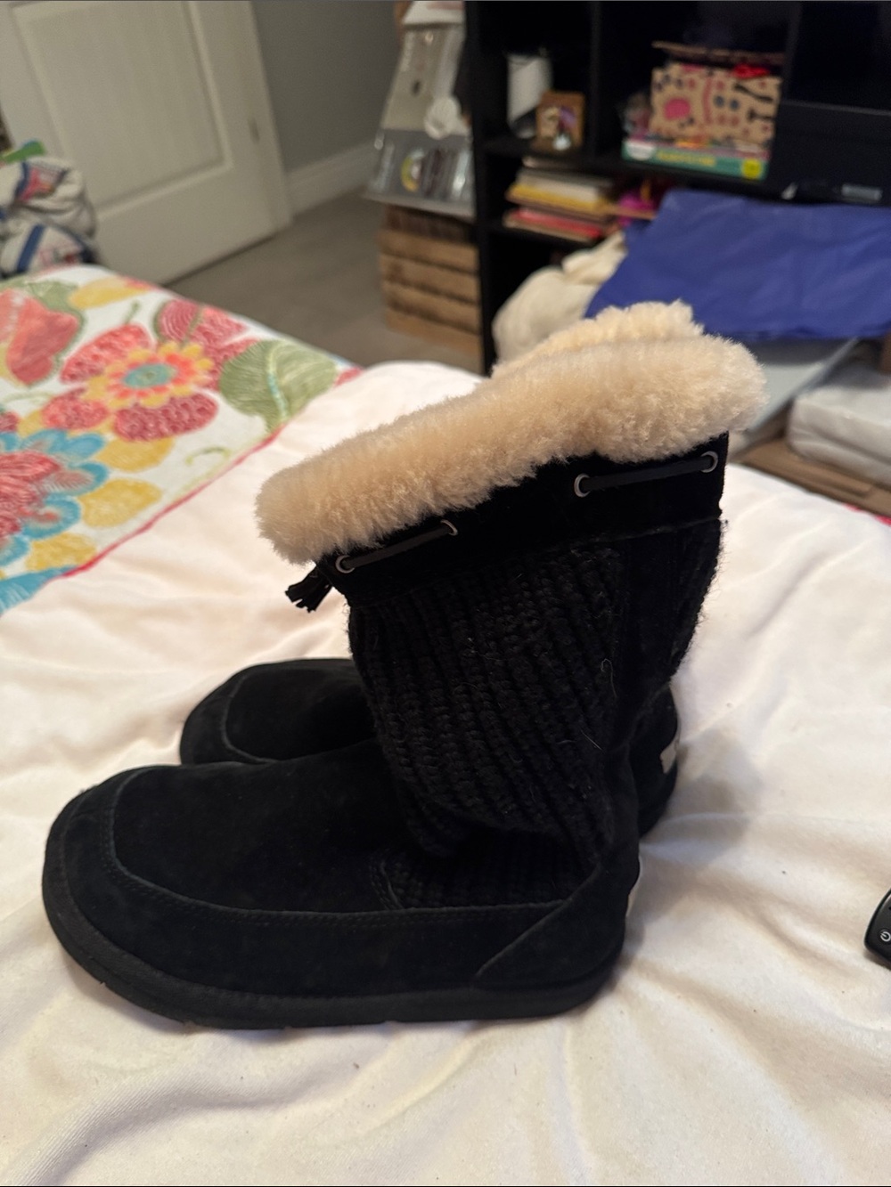 UGG Black Boots with Cream Shearling Cuff